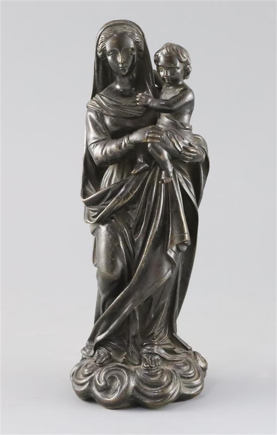An early 19th century Italian bronze group of the Madonna and child, H.10in.